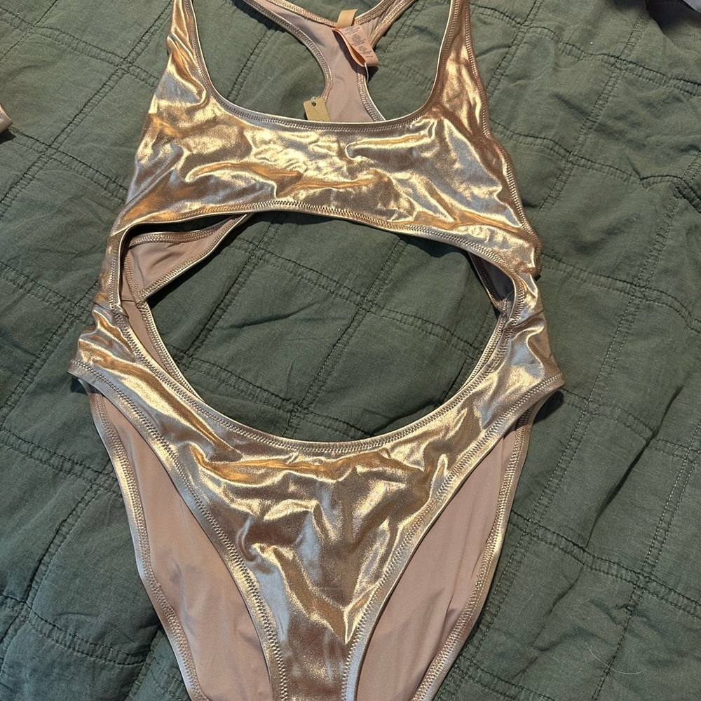 SKIMS Metallic Bronze One Piece Swimsuit - Picture 5 of 5